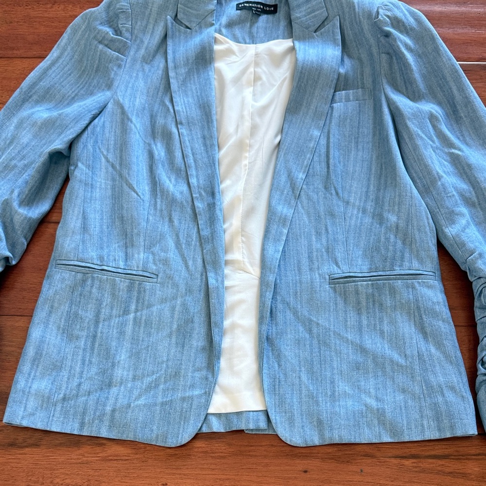 Generation Love Juniper Puff-sleeve Chambray Blazer In Blue Size Small - Picture 4 of 9